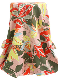 Rosebud Pink/Red/Crystal Blue/Multi Rayon/Linen Floral Print Mid-Weight Woven 53W