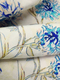 Cream/Aqua/Dark Gold/Multi 100% Rayon Floral Vine Print Challis 57W