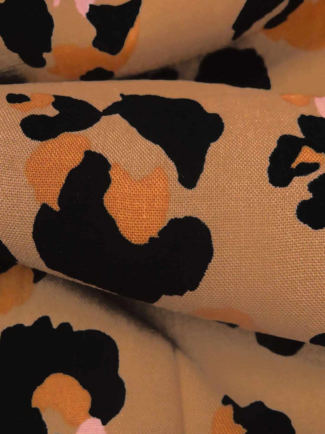 Deer/Black/Ochre/Light Pink 100% Rayon Animal Spot Print Challis 53W