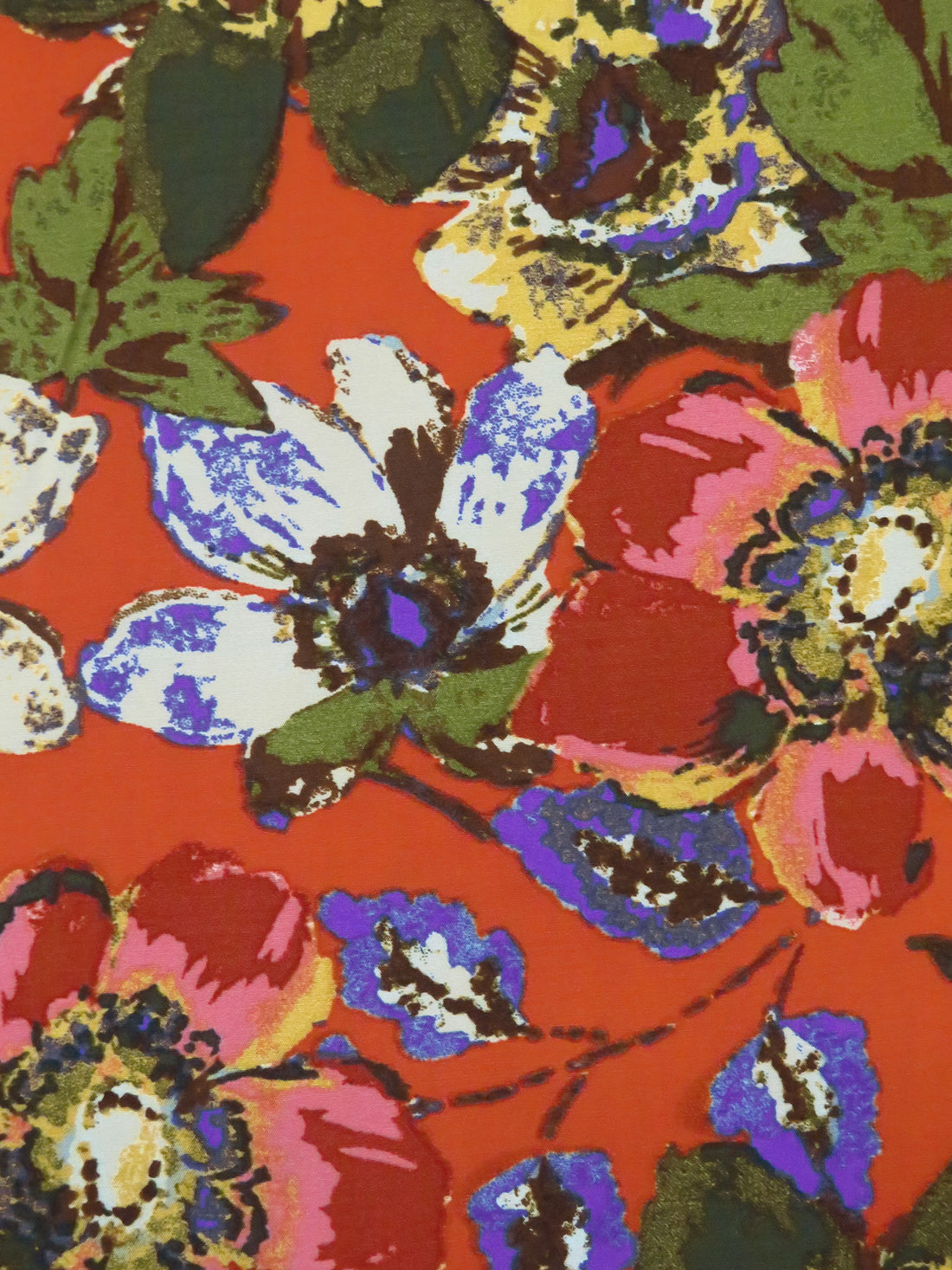 Olive/Goldenrod/Burnt Pumpkin/Multi Rayon/Nylon Painterly Floral Print Blouse Weight Woven 58W