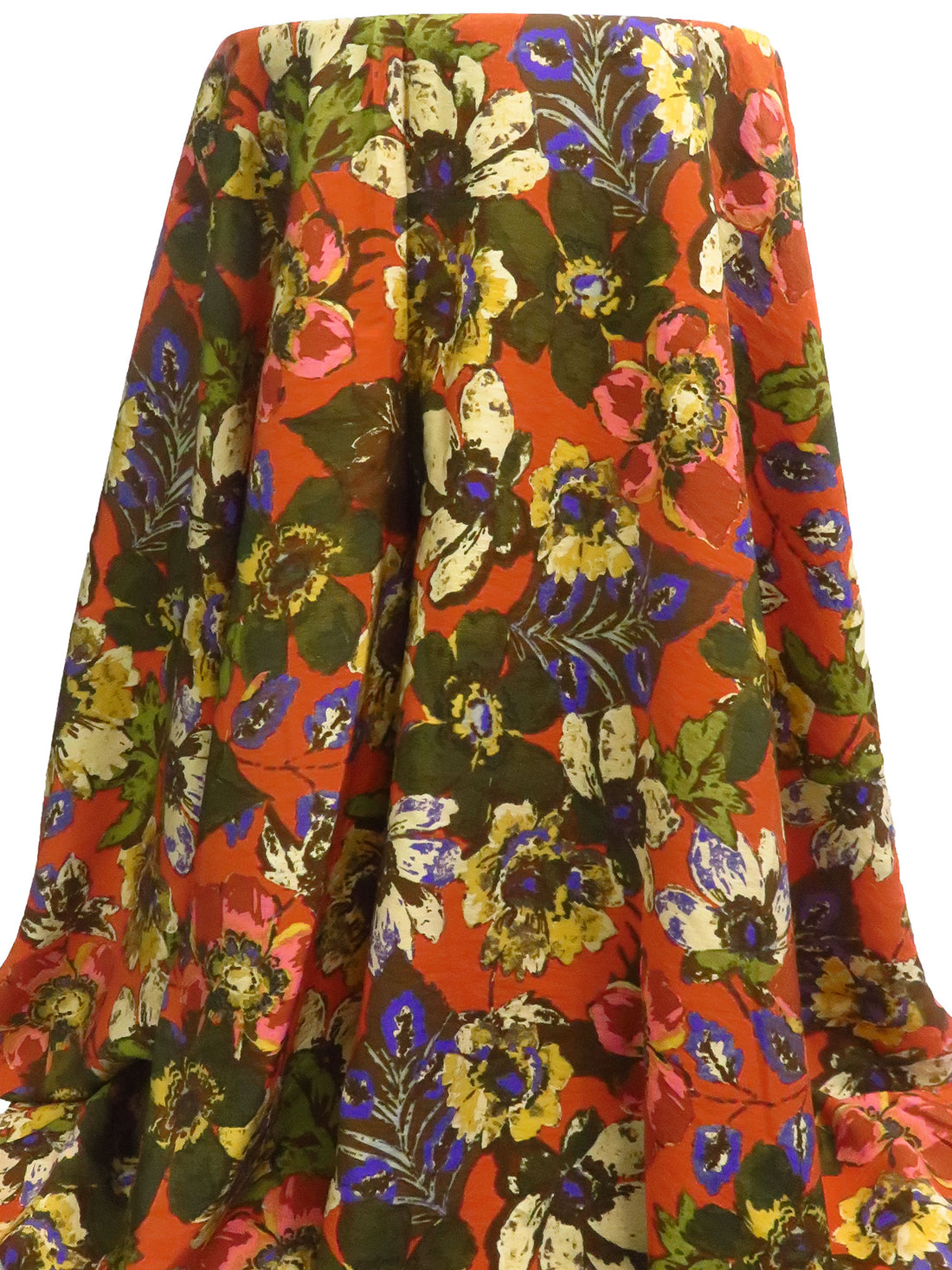 Olive/Goldenrod/Burnt Pumpkin/Multi Rayon/Nylon Painterly Floral Print Blouse Weight Woven 58W