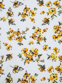 White/Golden Yellow/Sage/Dark Brown 100% Polyester Vintage Floral Print Bubble Crepe 58W