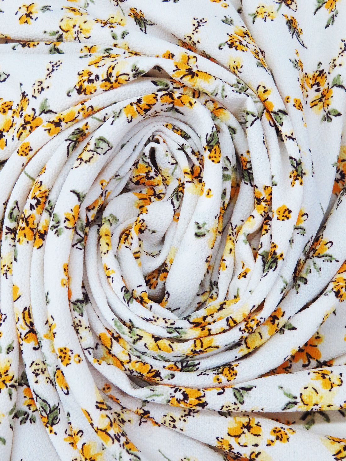 White/Golden Yellow/Sage/Dark Brown 100% Polyester Vintage Floral Print Bubble Crepe 58W