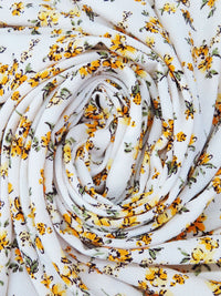 White/Golden Yellow/Sage/Dark Brown 100% Polyester Vintage Floral Print Bubble Crepe 58W