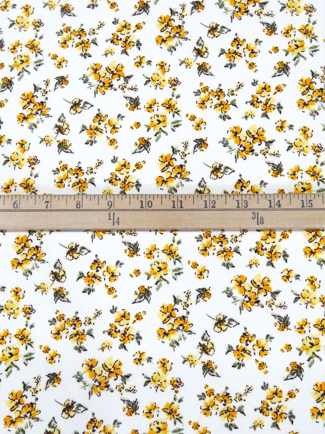 White/Golden Yellow/Sage/Dark Brown 100% Polyester Vintage Floral Print Bubble Crepe 58W