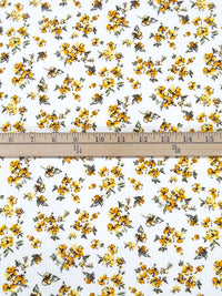 White/Golden Yellow/Sage/Dark Brown 100% Polyester Vintage Floral Print Bubble Crepe 58W