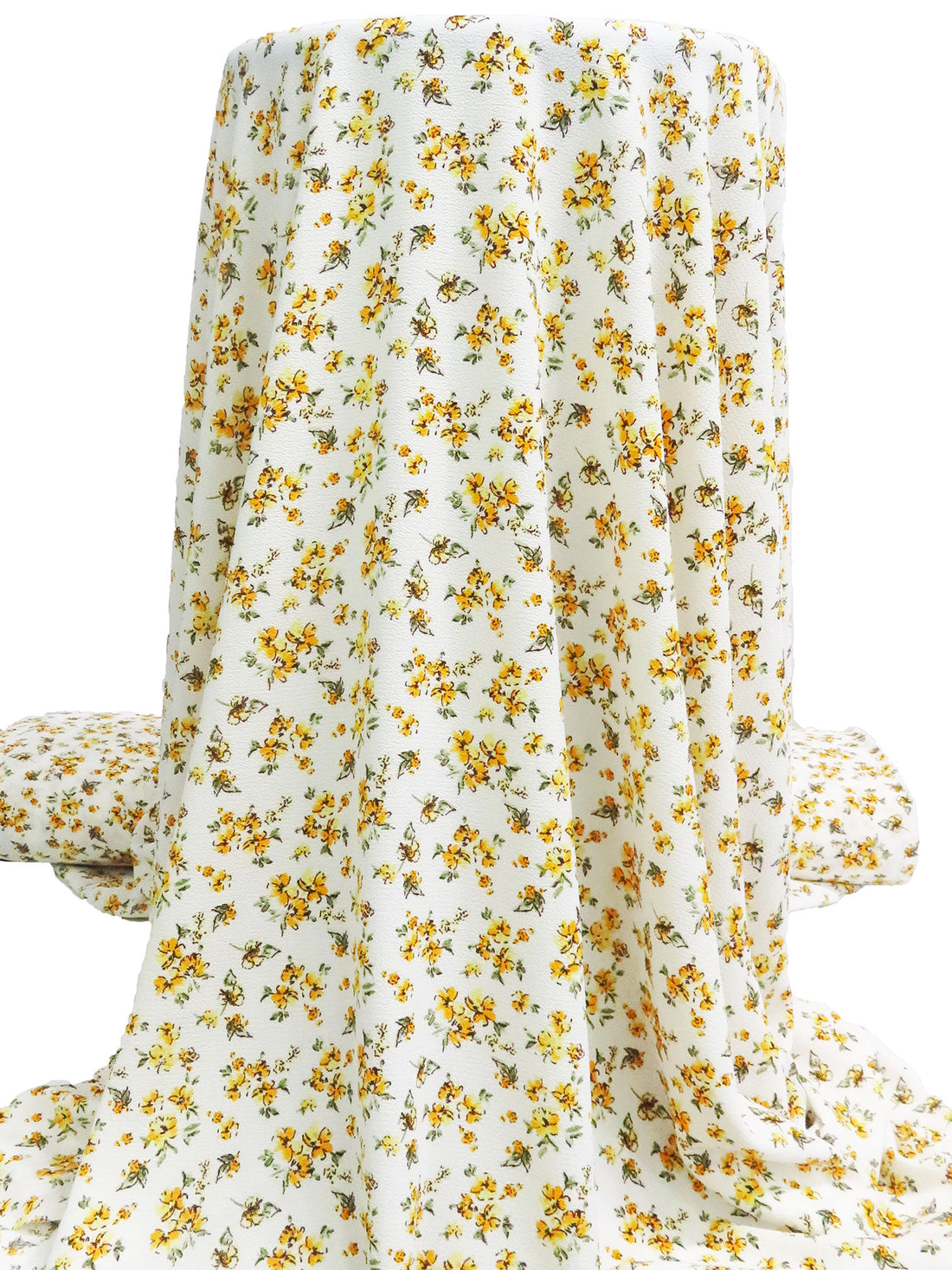 White/Golden Yellow/Sage/Dark Brown 100% Polyester Vintage Floral Print Bubble Crepe 58W