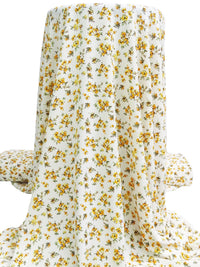 White/Golden Yellow/Sage/Dark Brown 100% Polyester Vintage Floral Print Bubble Crepe 58W