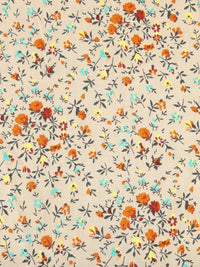 Creamy Tan/Rusty Orange/Multi 100% Rayon Small Floral Print Voile - LA Designer - 58W
