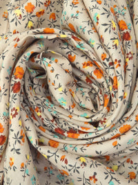 Creamy Tan/Rusty Orange/Multi 100% Rayon Small Floral Print Voile - LA Designer - 58W
