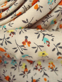 Creamy Tan/Rusty Orange/Multi 100% Rayon Small Floral Print Voile - LA Designer - 58W
