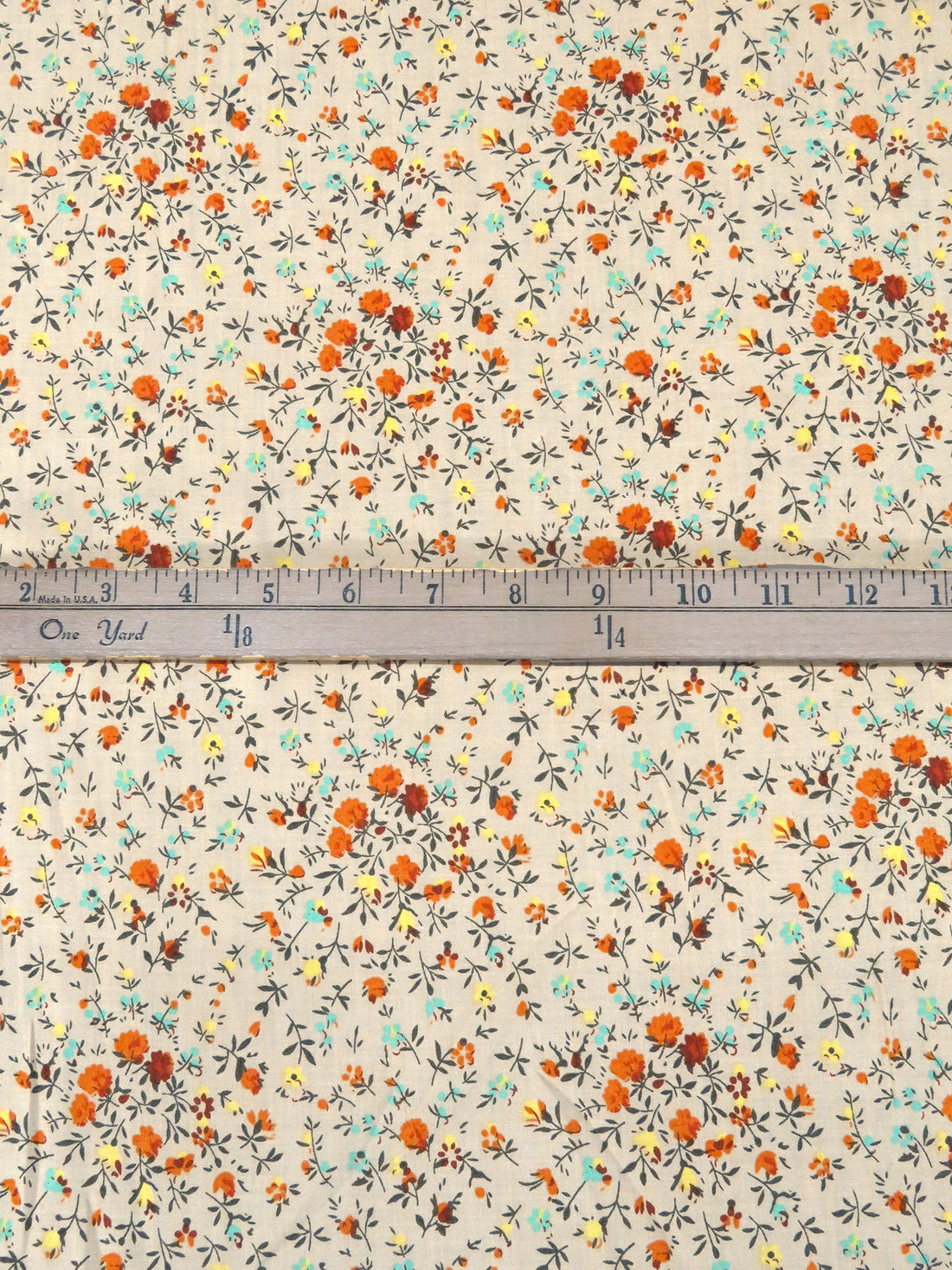 Creamy Tan/Rusty Orange/Multi 100% Rayon Small Floral Print Voile - LA Designer - 58W