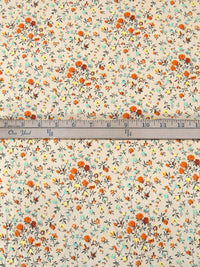 Creamy Tan/Rusty Orange/Multi 100% Rayon Small Floral Print Voile - LA Designer - 58W