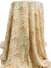 Creamy Tan/Rusty Orange/Multi 100% Rayon Small Floral Print Voile - LA Designer - 58W