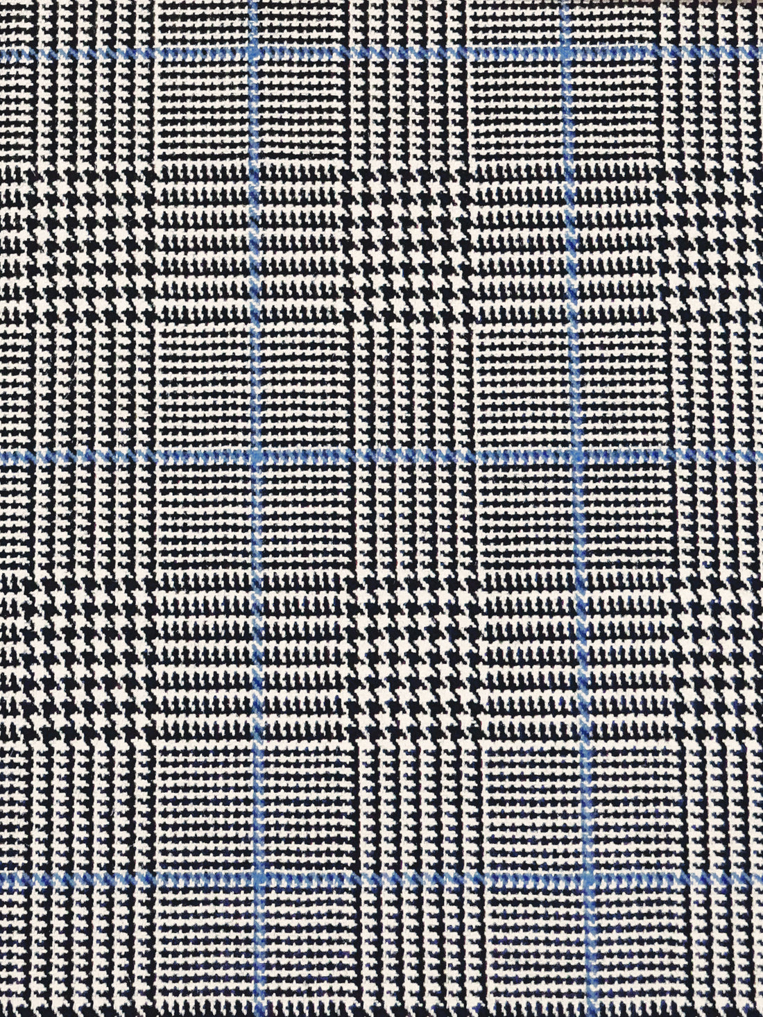 Creamy Tan/Black/Cobalt Blue 100% Wool Glen Plaid Suiting - NY Designer - 60W