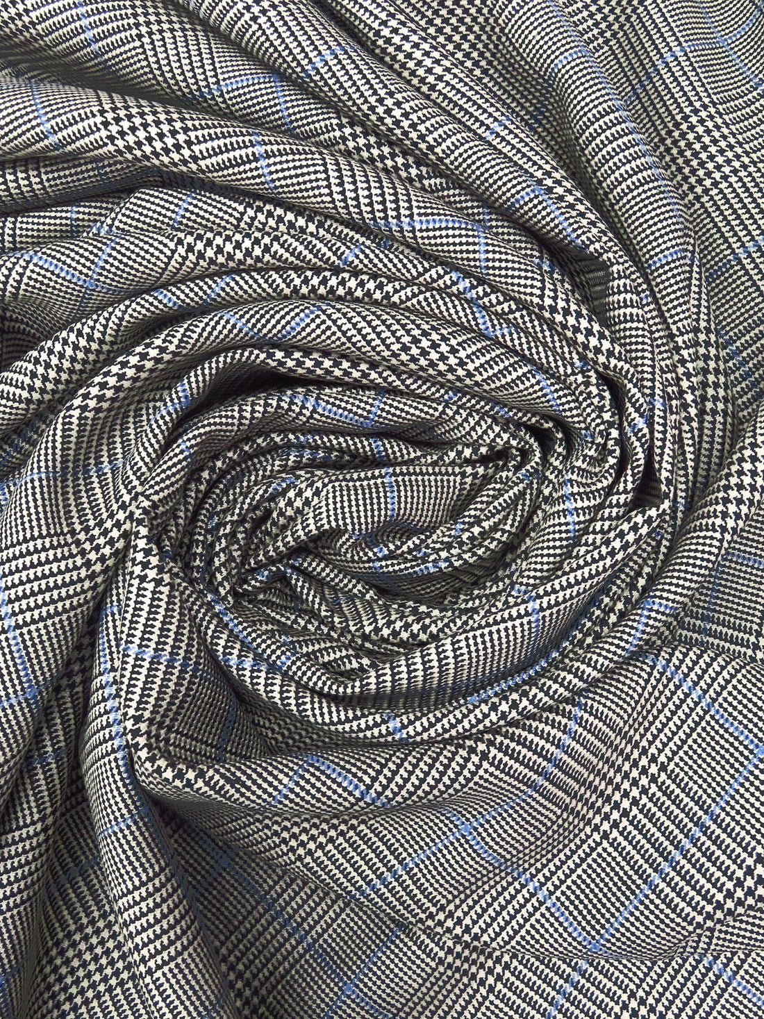 Creamy Tan/Black/Cobalt Blue 100% Wool Glen Plaid Suiting - NY Designer - 60W