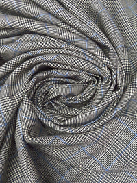 Creamy Tan/Black/Cobalt Blue 100% Wool Glen Plaid Suiting - NY Designer - 60W