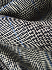 Creamy Tan/Black/Cobalt Blue 100% Wool Glen Plaid Suiting - NY Designer - 60W