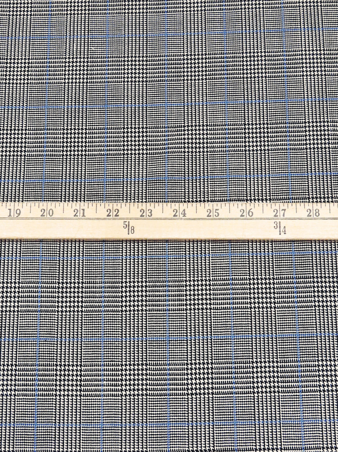 Creamy Tan/Black/Cobalt Blue 100% Wool Glen Plaid Suiting - NY Designer - 60W