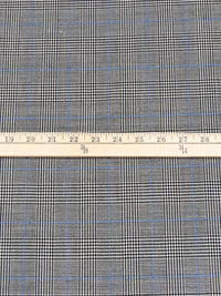 Creamy Tan/Black/Cobalt Blue 100% Wool Glen Plaid Suiting - NY Designer - 60W