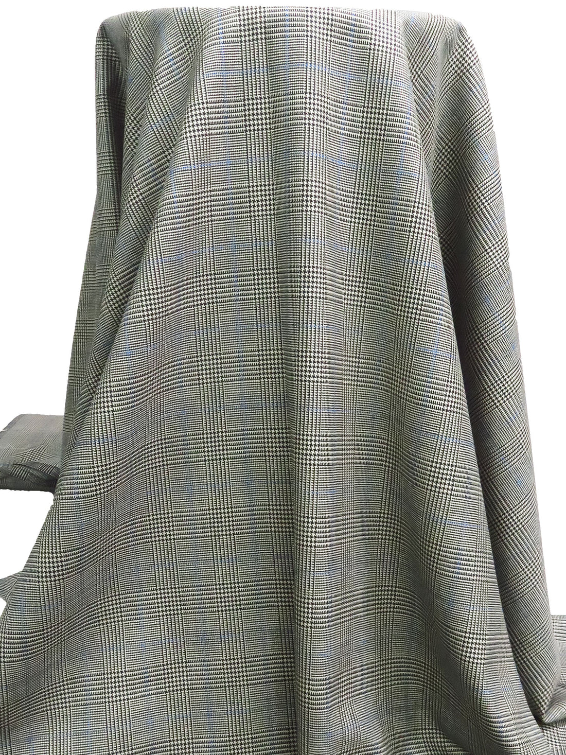 Creamy Tan/Black/Cobalt Blue 100% Wool Glen Plaid Suiting - NY Designer - 60W
