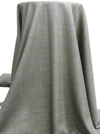 Creamy Tan/Black/Cobalt Blue 100% Wool Glen Plaid Suiting - NY Designer - 60W
