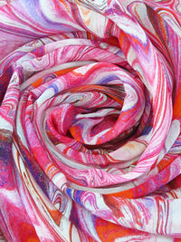 Red Pepper/Grape-ade/White/Multi 100% Silk Marble Print Crepe Chiffon - NY Designer - 52W