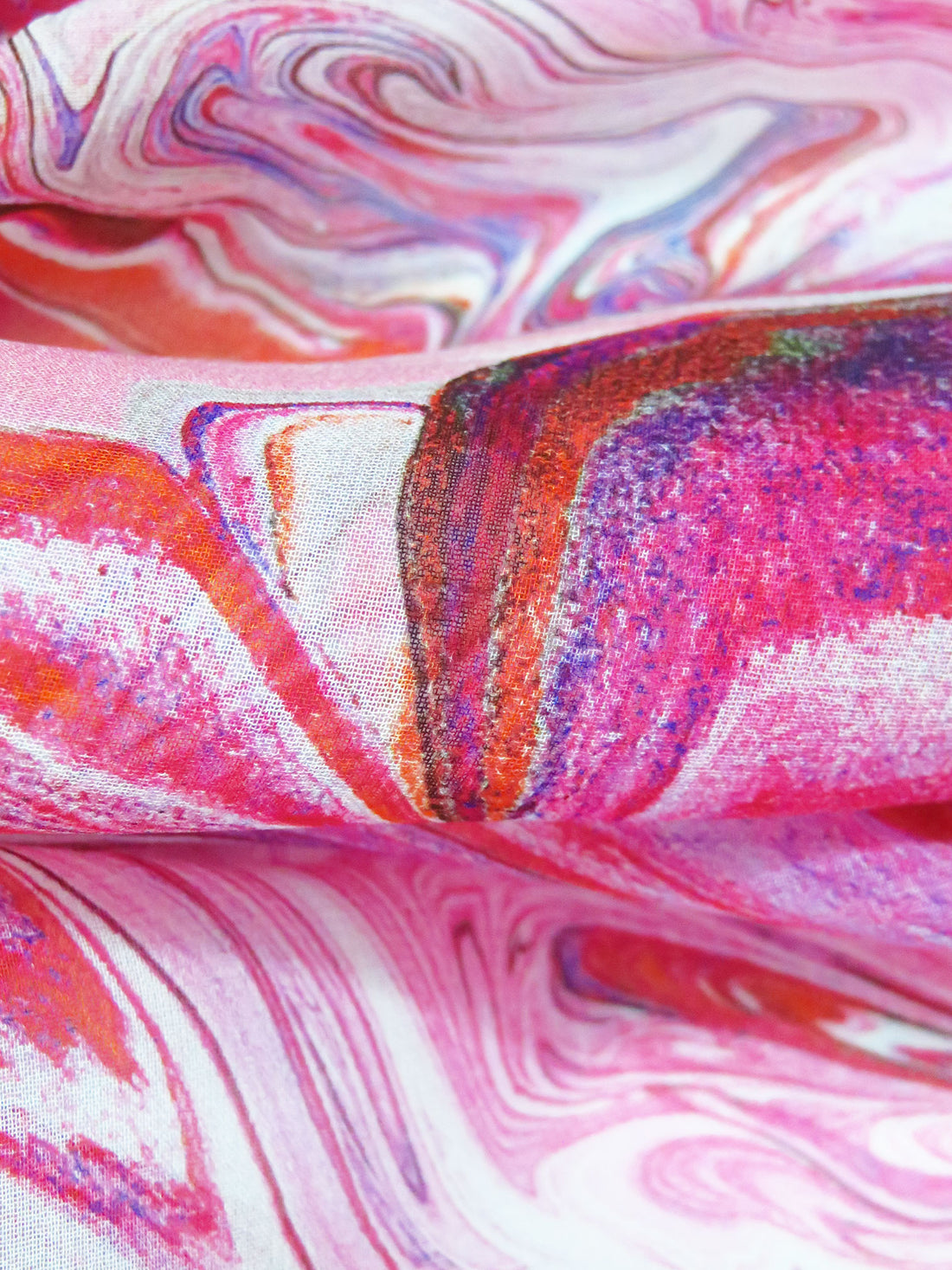 Red Pepper/Grape-ade/White/Multi 100% Silk Marble Print Crepe Chiffon - NY Designer - 52W