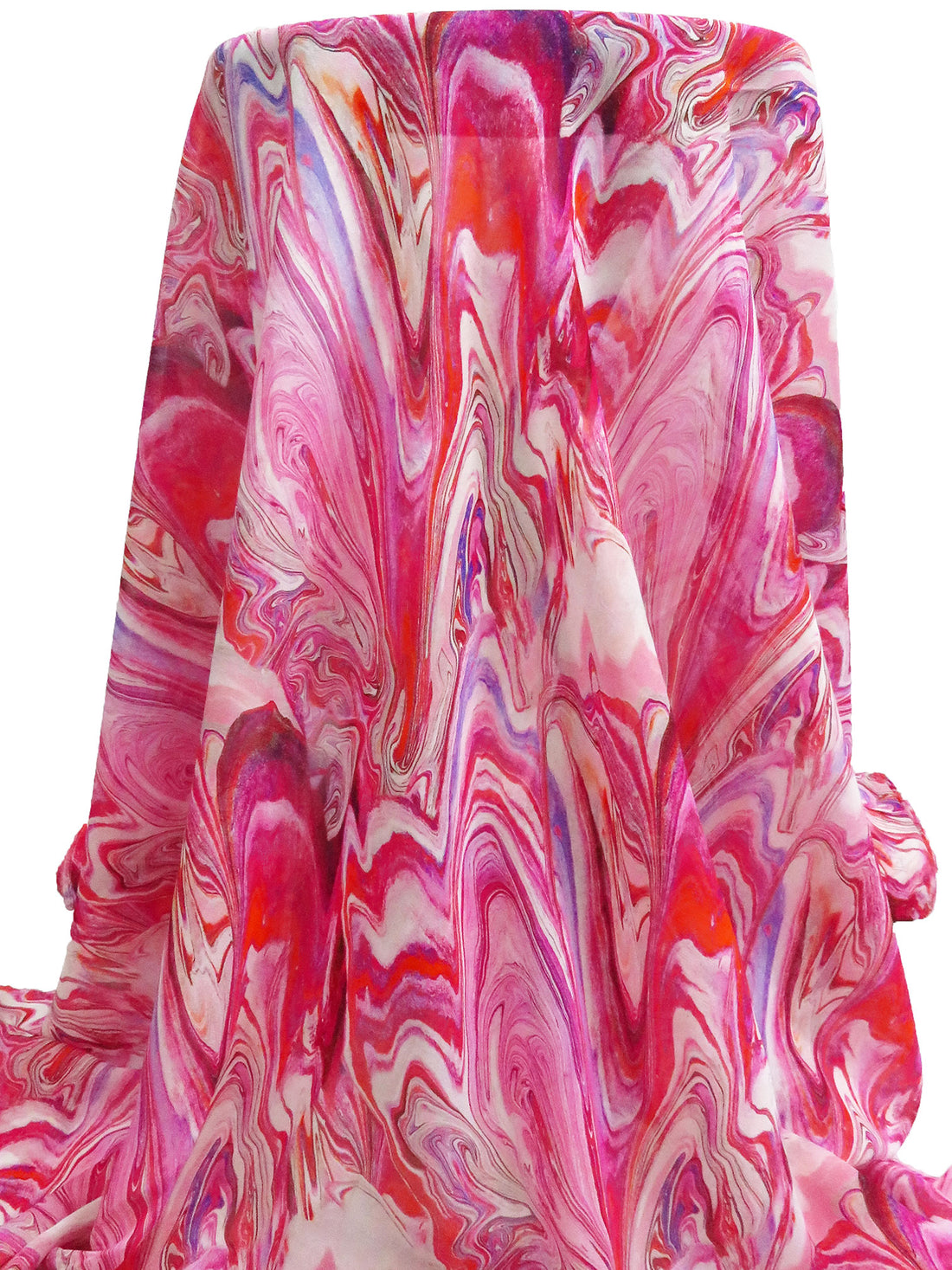 Red Pepper/Grape-ade/White/Multi 100% Silk Marble Print Crepe Chiffon - NY Designer - 52W