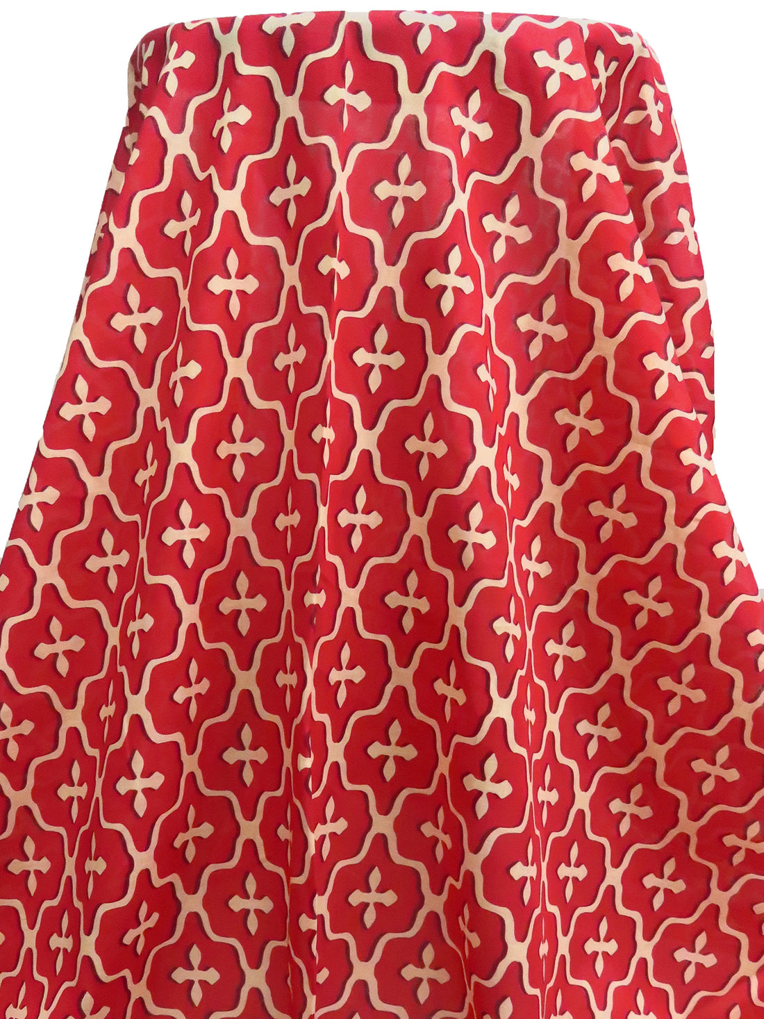 Crimson Red/Pale Peach/Maroon 100% Cotton Ogee Print Voile - NY Designer - 54W