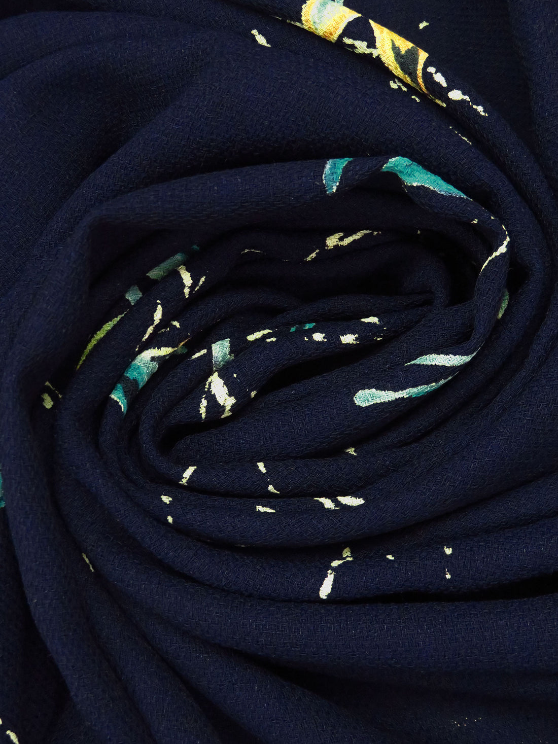 Navy/Biscotti/Muted Aqua/Multi 100% Polyester Leaf Fronds Print Textured Suiting - Famous Dress Designer - 58W