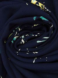 Navy/Biscotti/Muted Aqua/Multi 100% Polyester Leaf Fronds Print Textured Suiting - Famous Dress Designer - 58W