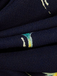 Navy/Biscotti/Muted Aqua/Multi 100% Polyester Leaf Fronds Print Textured Suiting - Famous Dress Designer - 58W