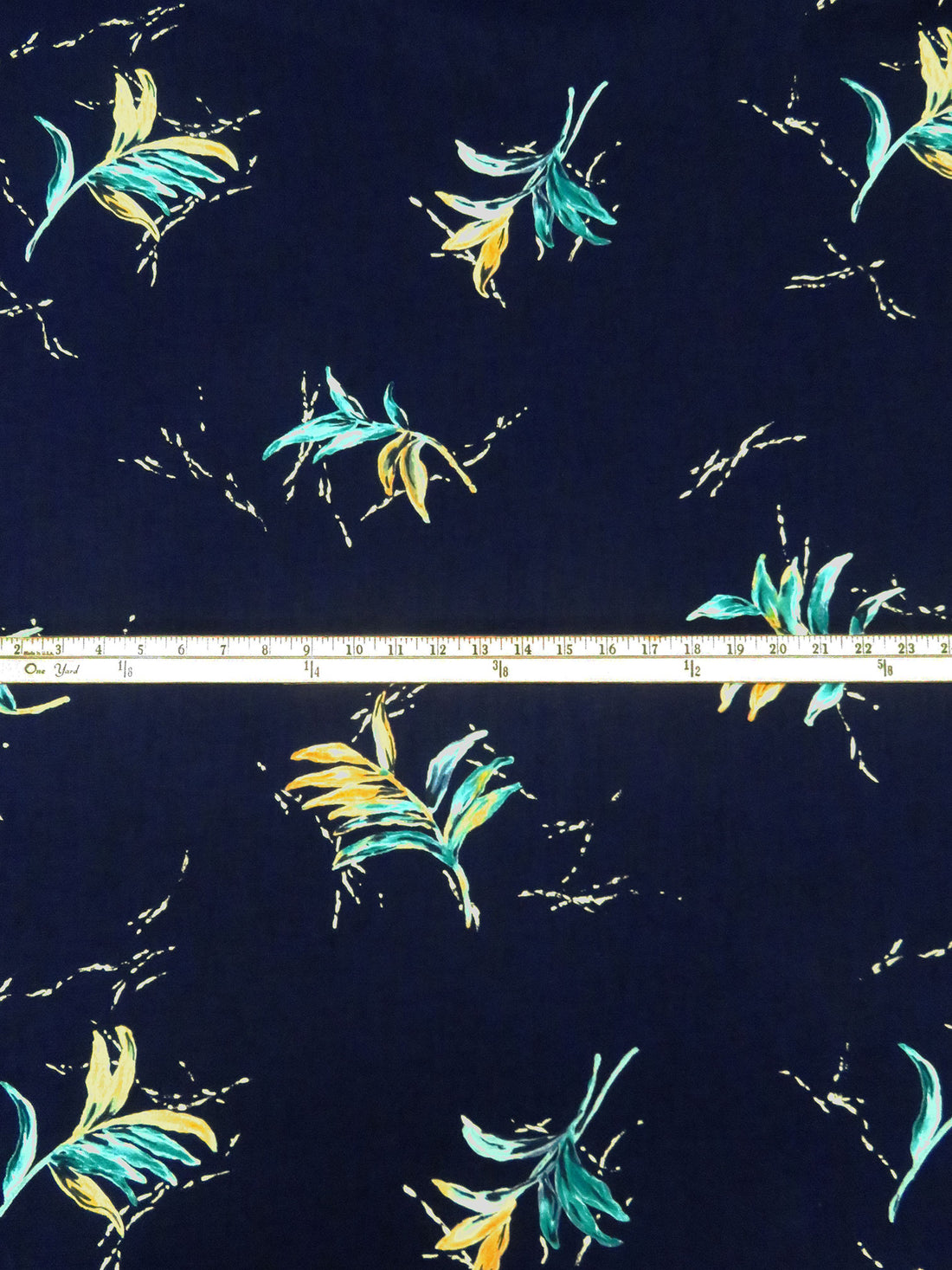 Navy/Biscotti/Muted Aqua/Multi 100% Polyester Leaf Fronds Print Textured Suiting - Famous Dress Designer - 58W