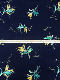 Navy/Biscotti/Muted Aqua/Multi 100% Polyester Leaf Fronds Print Textured Suiting - Famous Dress Designer - 58W