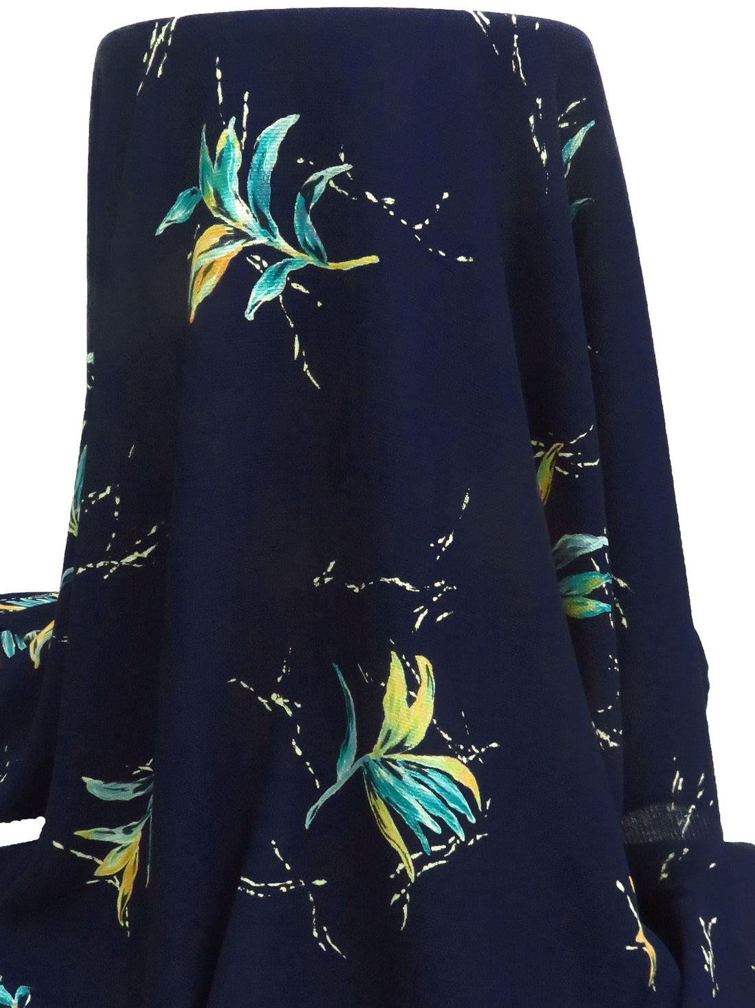 Navy/Biscotti/Muted Aqua/Multi 100% Polyester Leaf Fronds Print Textured Suiting - Famous Dress Designer - 58W