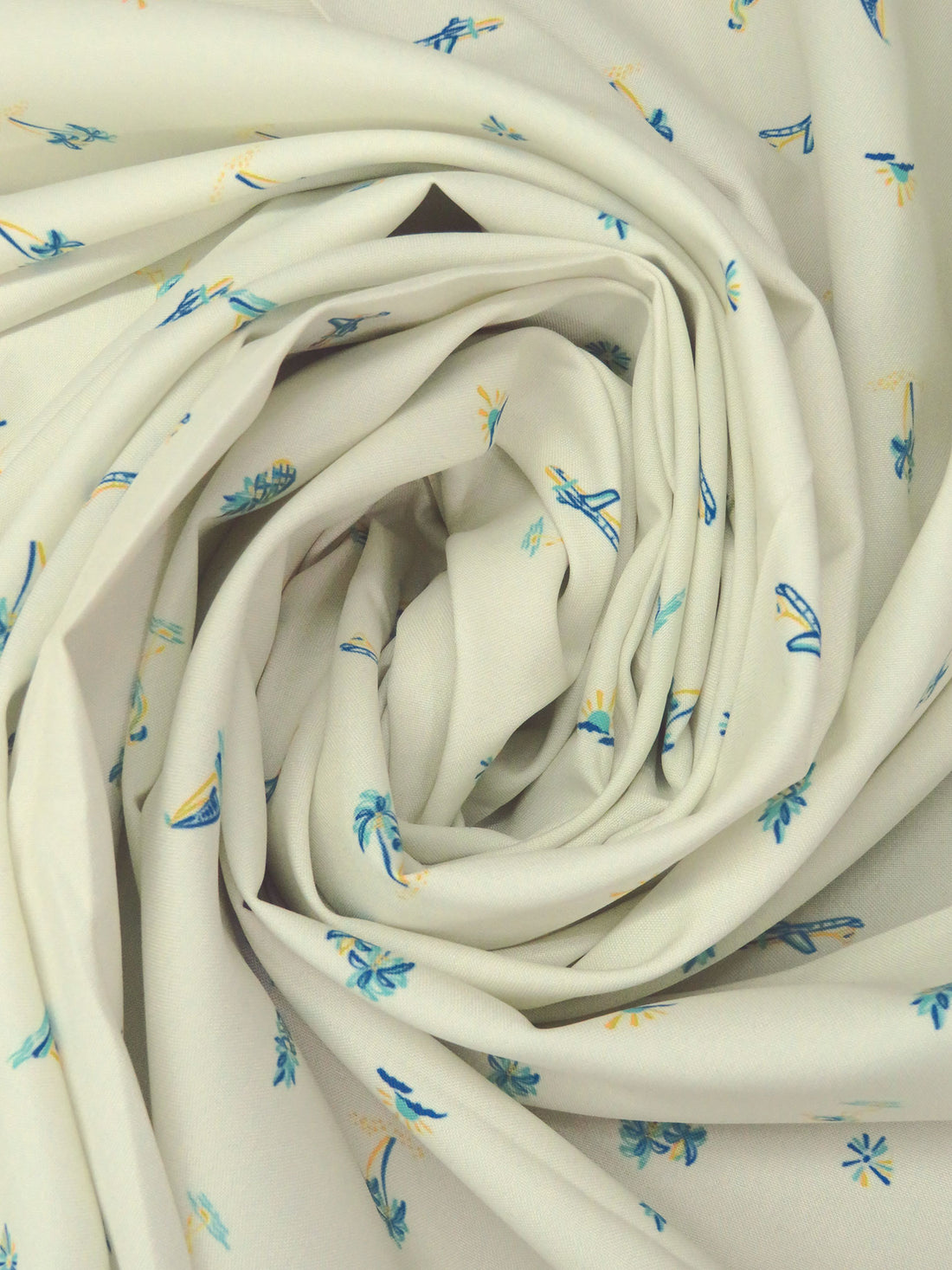 Ivory/Sun Yellow/Mint/Blue 100% Polyester Vacation Print Performance Woven Shirting 56W