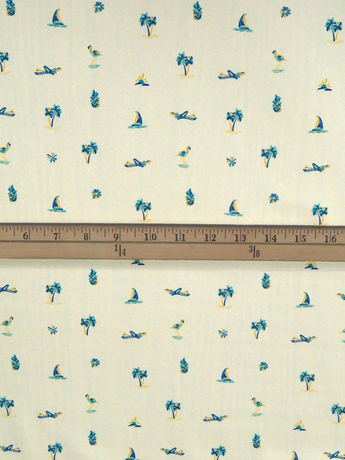 Ivory/Sun Yellow/Mint/Blue 100% Polyester Vacation Print Performance Woven Shirting 56W