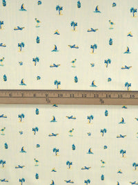 Ivory/Sun Yellow/Mint/Blue 100% Polyester Vacation Print Performance Woven Shirting 56W