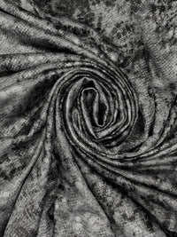 Heathered Silver Gray/Black Polyester/Lycra Distressed-Look Foil Print Space-Dyed Rib Knit 52W