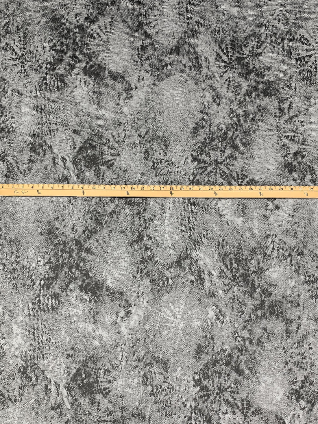 Heathered Silver Gray/Black Polyester/Lycra Distressed-Look Foil Print Space-Dyed Rib Knit 52W