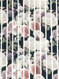 Black/Old Lavender/Eggshell/Multi 100% Linen Vertical Stripe Over Floral Digital Print Shirt Weight Woven 54W