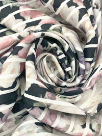 Black/Old Lavender/Eggshell/Multi 100% Linen Vertical Stripe Over Floral Digital Print Shirt Weight Woven 54W