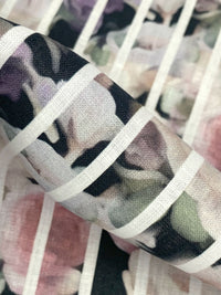 Black/Old Lavender/Eggshell/Multi 100% Linen Vertical Stripe Over Floral Digital Print Shirt Weight Woven 54W