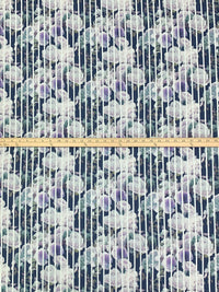 Navy Blue/Artichoke/Eggshell/Multi 100% Linen Vertical Stripe Over Floral Digital Print Shirt Weight Woven 54W