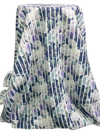 Navy Blue/Artichoke/Eggshell/Multi 100% Linen Vertical Stripe Over Floral Digital Print Shirt Weight Woven 54W