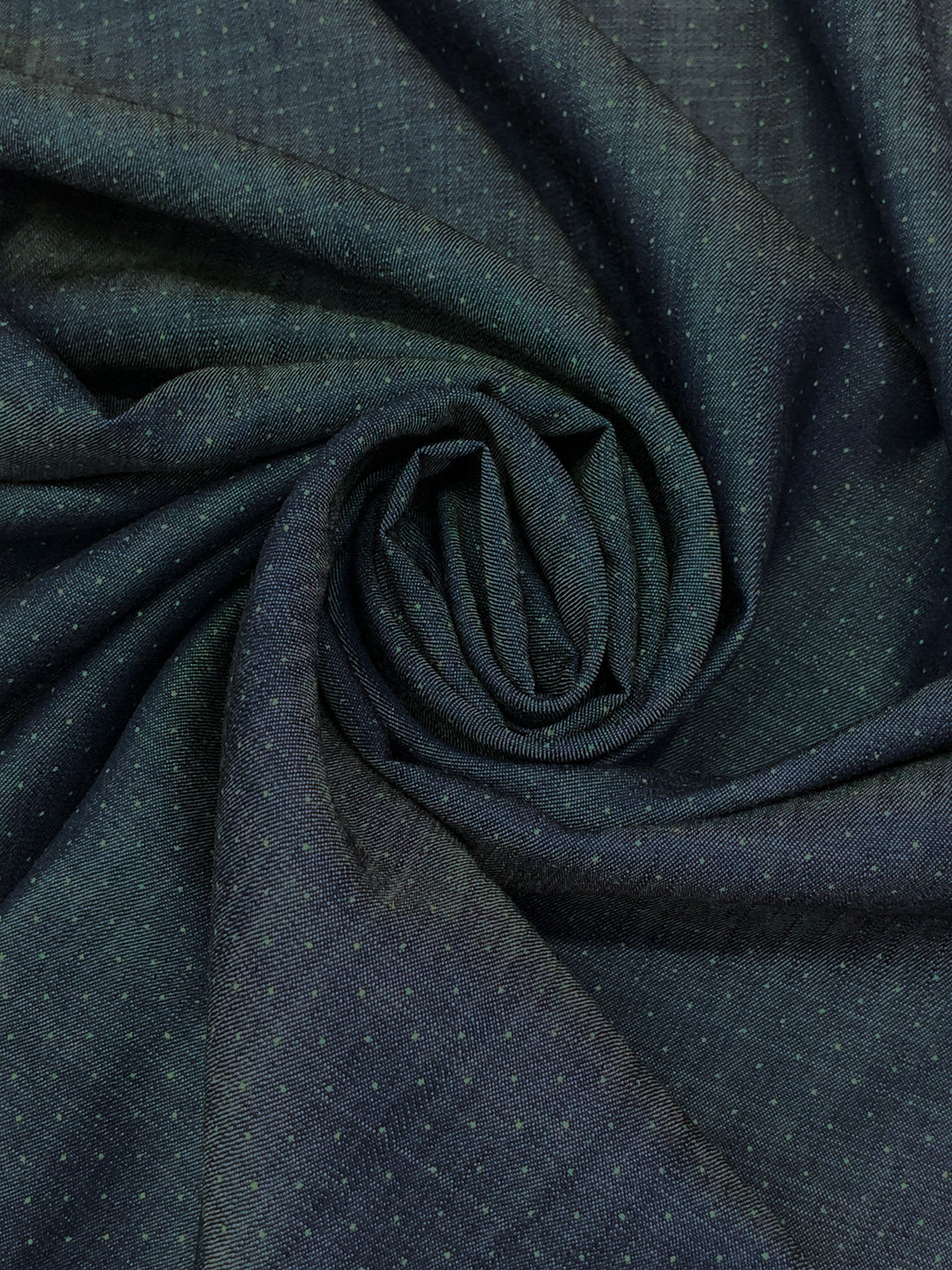 Dark Wash/Fern Green Cotton/Tencel Polka Dot Denim Chambray Shirting 64W
