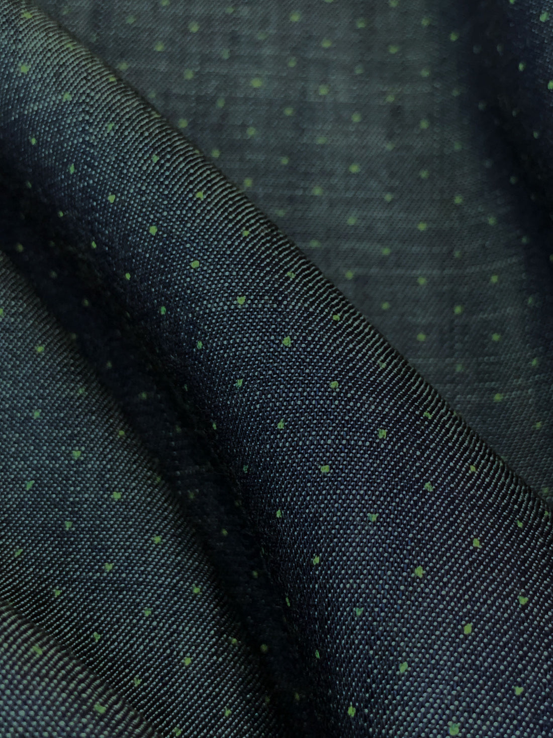 Dark Wash/Fern Green Cotton/Tencel Polka Dot Denim Chambray Shirting 64W