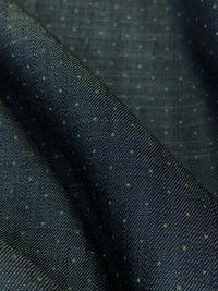 Dark Wash/Fern Green Cotton/Tencel Polka Dot Denim Chambray Shirting 64W