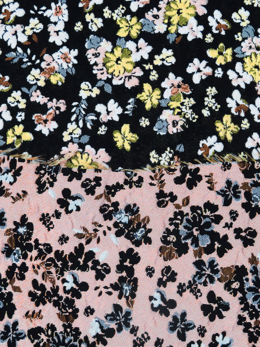 Peachy Pink/Black/Flax/Multi 100% Polyester Floral Weave Jacquard - NY Designer - 62W